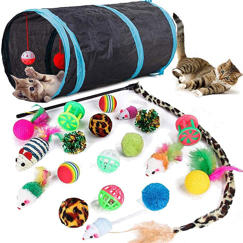 Speedy Panther Cat Toy Set with Tunnel & Teaser Wand, 21 Piece