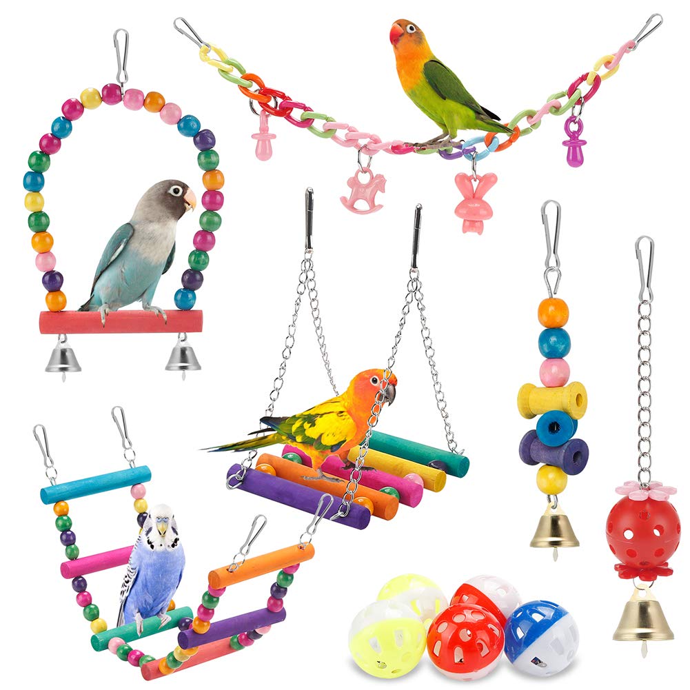 lovyoCoCo Parakeet Toy Set with Swing, Hammock & Ladder