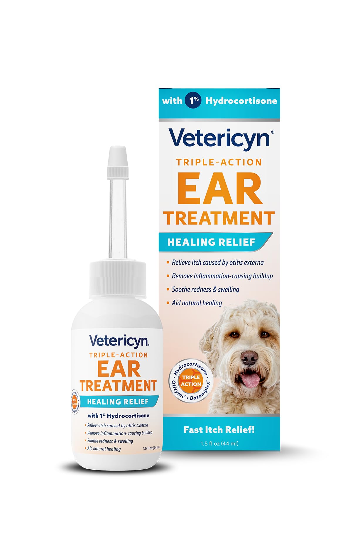 Vetericyn Triple-Action Ear Treatment with 1% Hydrocortisone for Dogs and Cats, 1.5 oz