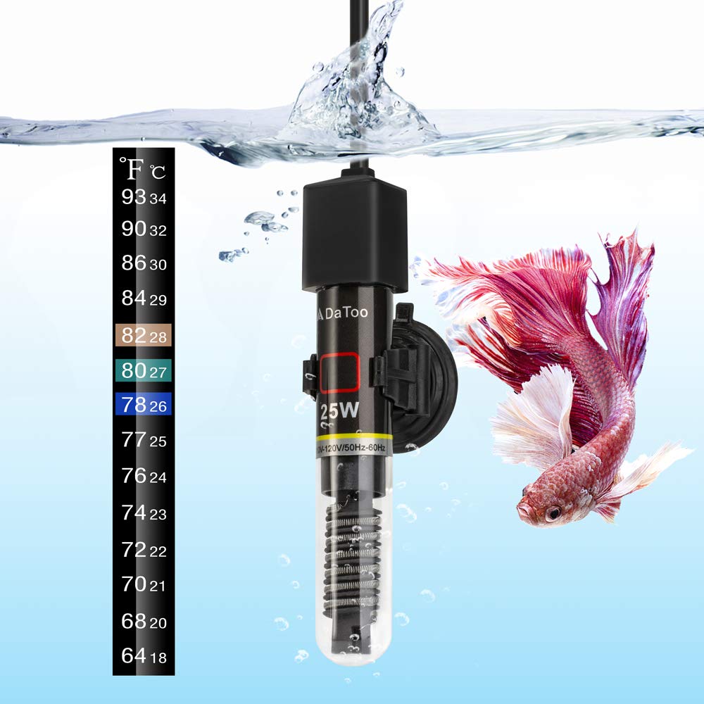 DaToo Mini 25W Aquarium Heater with Thermometer Sticker