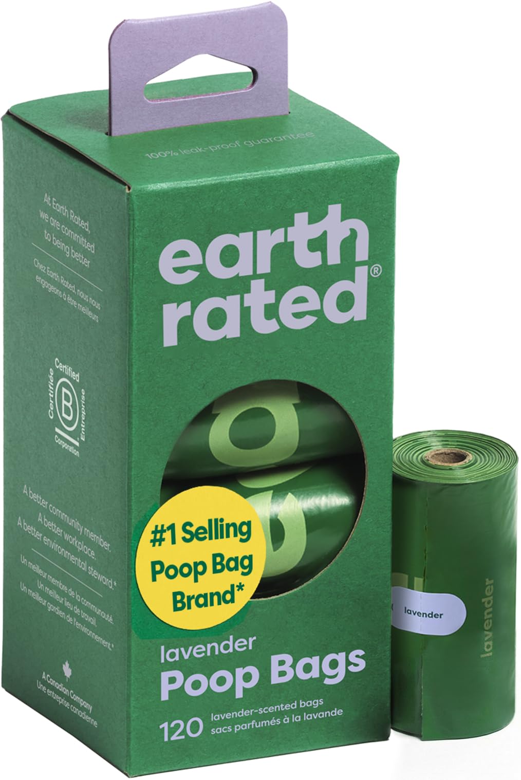 Earth Rated Lavender Dog Poop Bags, 120 Count Refill Rolls
