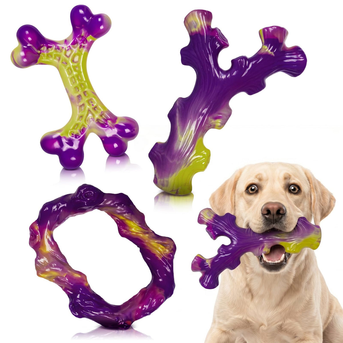 Frienhund Tough Dog Chew Toys for Aggressive Chewers, 3 Pack