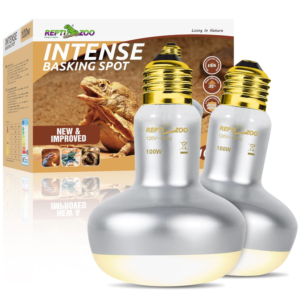 REPTI ZOO 100W Basking Spot Heat Lamp Bulbs, 2 Pack