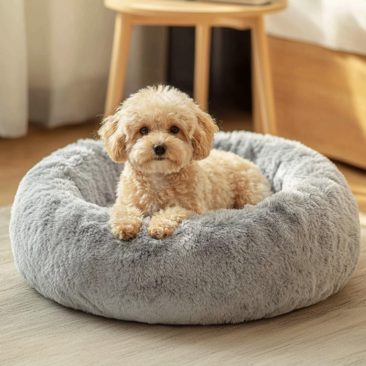 JOLLYVOGUE Calming Donut Bed for Small Dogs & Cats, 20", Smoke Grey