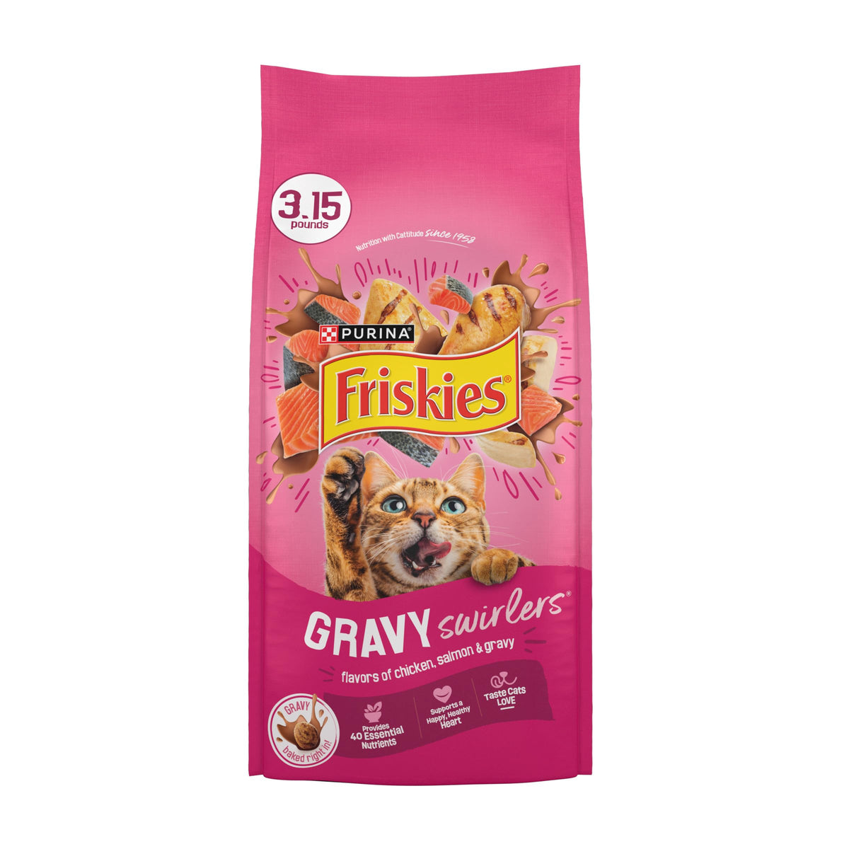 Friskies Gravy Swirlers Dry Cat Food, Chicken & Salmon, 3.15 lb