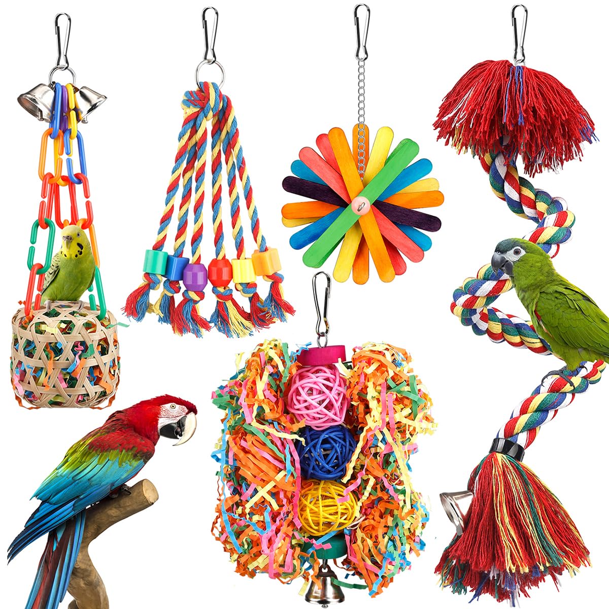 YIXUND Rope Perch & Shredding Bird Toy Set with Bell