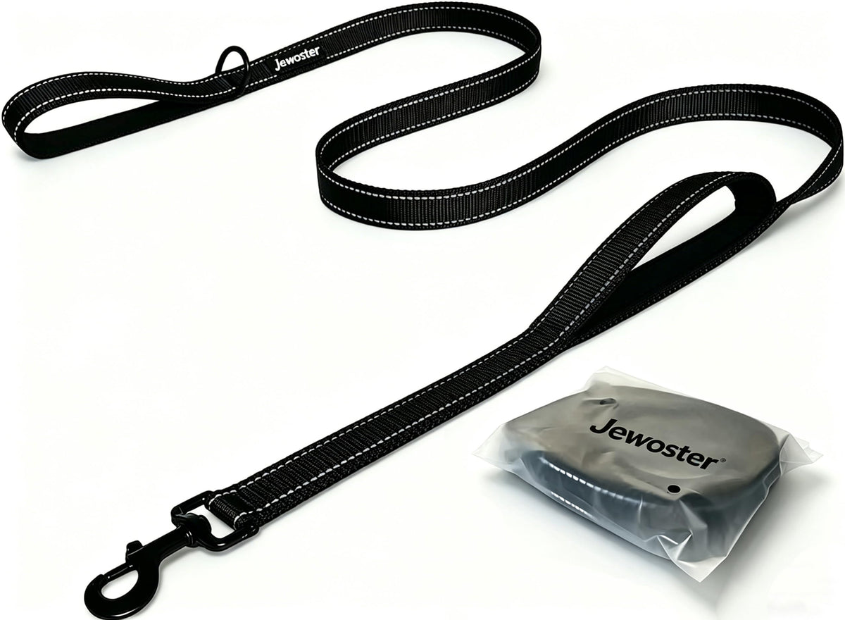 JEWOSTER Heavy Duty Dog Leash with 2 Padded Handles, 6 ft, Black
