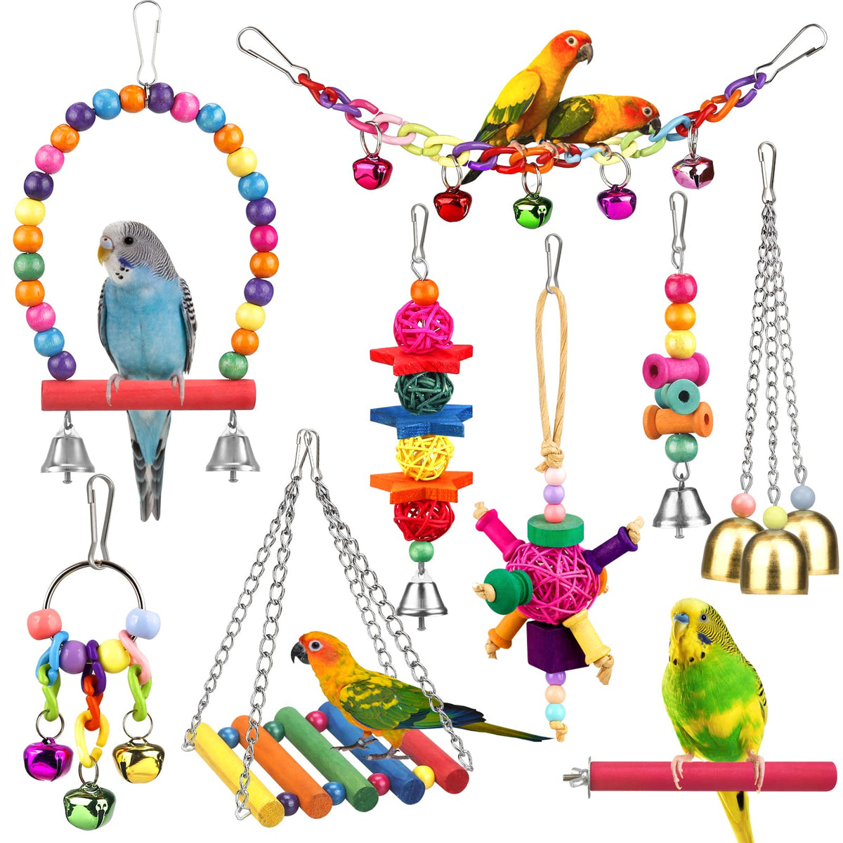 YIXUND Conure Toy Set with Ladder, Hammock & Bell
