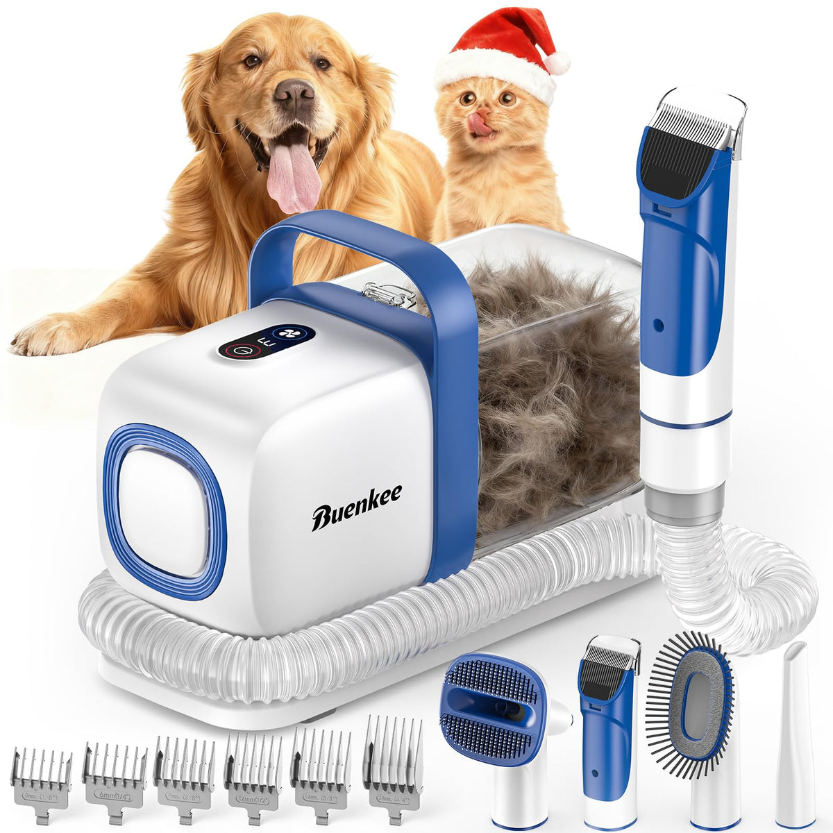 Buenkee Dog Grooming Vacuum Kit with Clipper & Brush, 2L, White