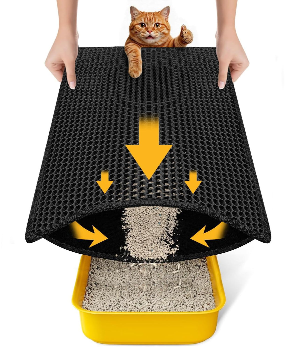 Polarduck Honeycomb Waterproof Cat Litter Mat, 23.6" x 14.6", Black