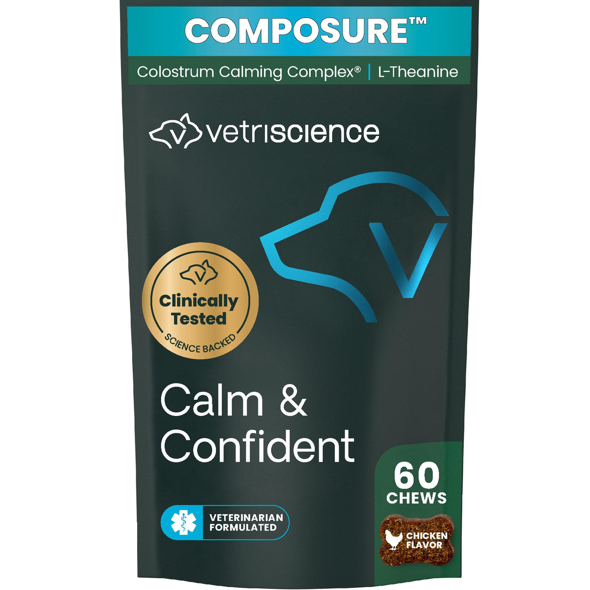 VetriScience Calm & Confident Chews for Dogs, Chicken, 60 Count