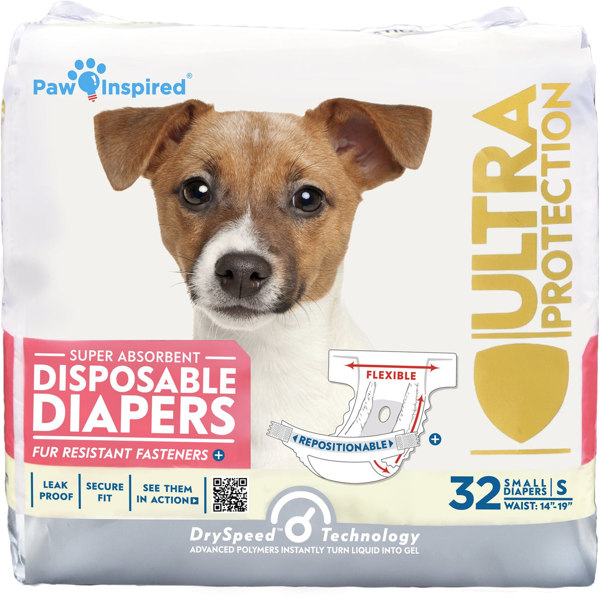 Paw Inspired Disposable Female Dog Diapers, Small, 32 Count