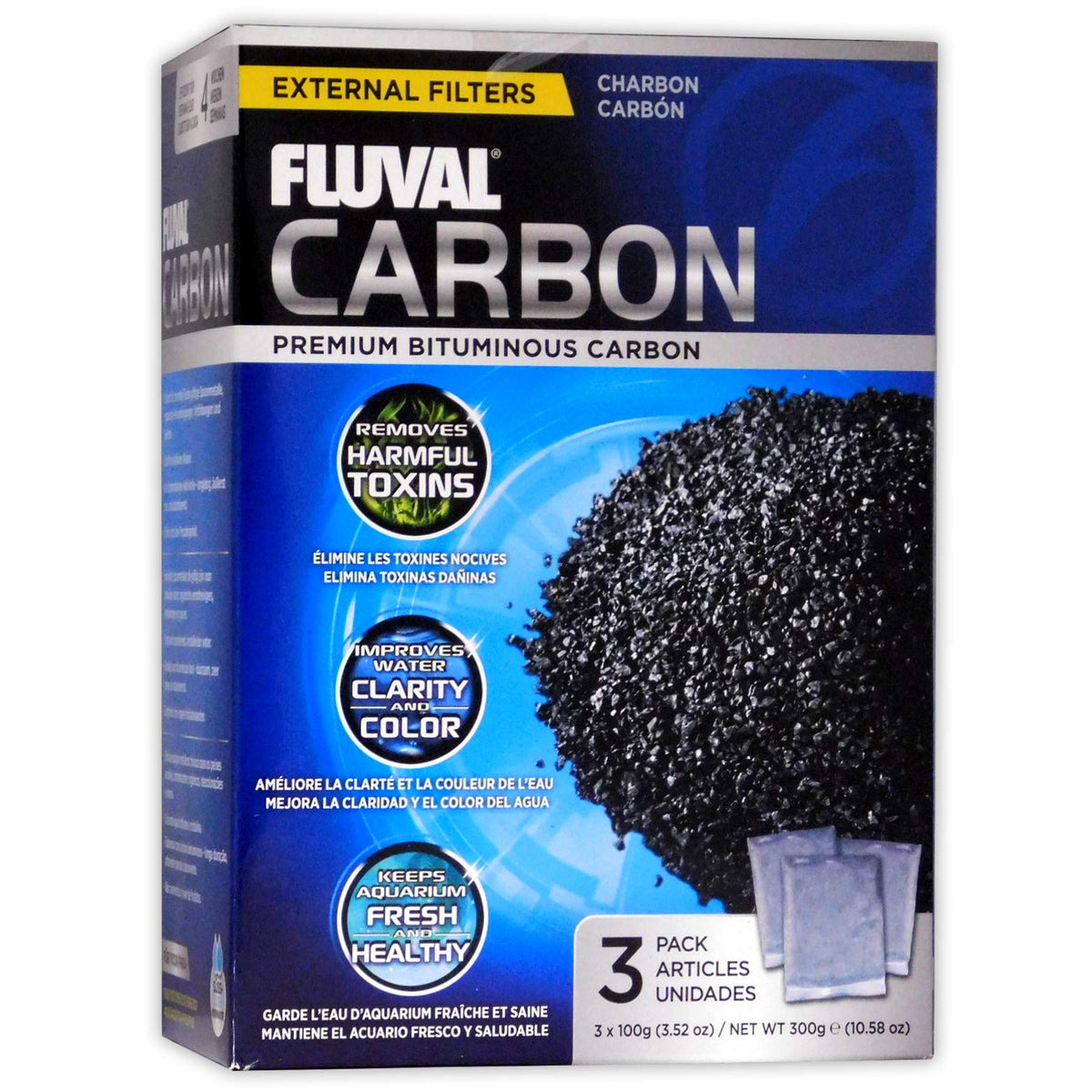 Fluval Carbon Filter Media for Aquariums, 3 Count, 100-gram