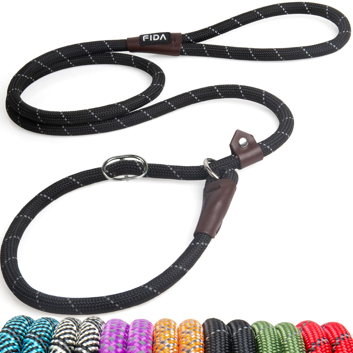 Fida Slip Lead Dog Training Leash, 6 ft x 1/2", Black