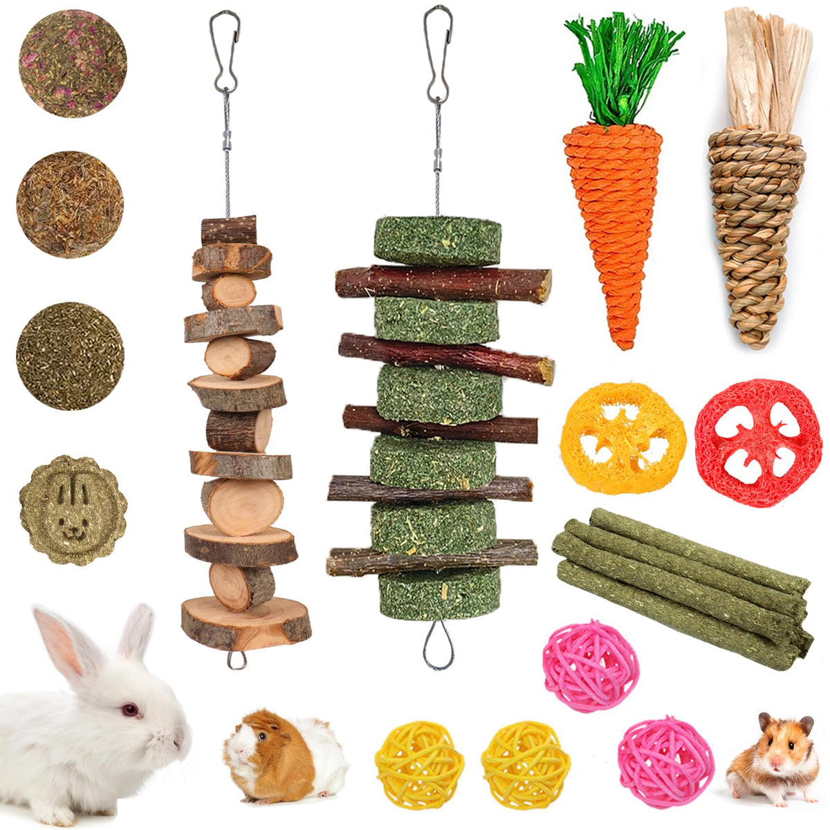 Grddaef Natural Apple Wood & Timothy Bunny Chew Toys, 20 Piece