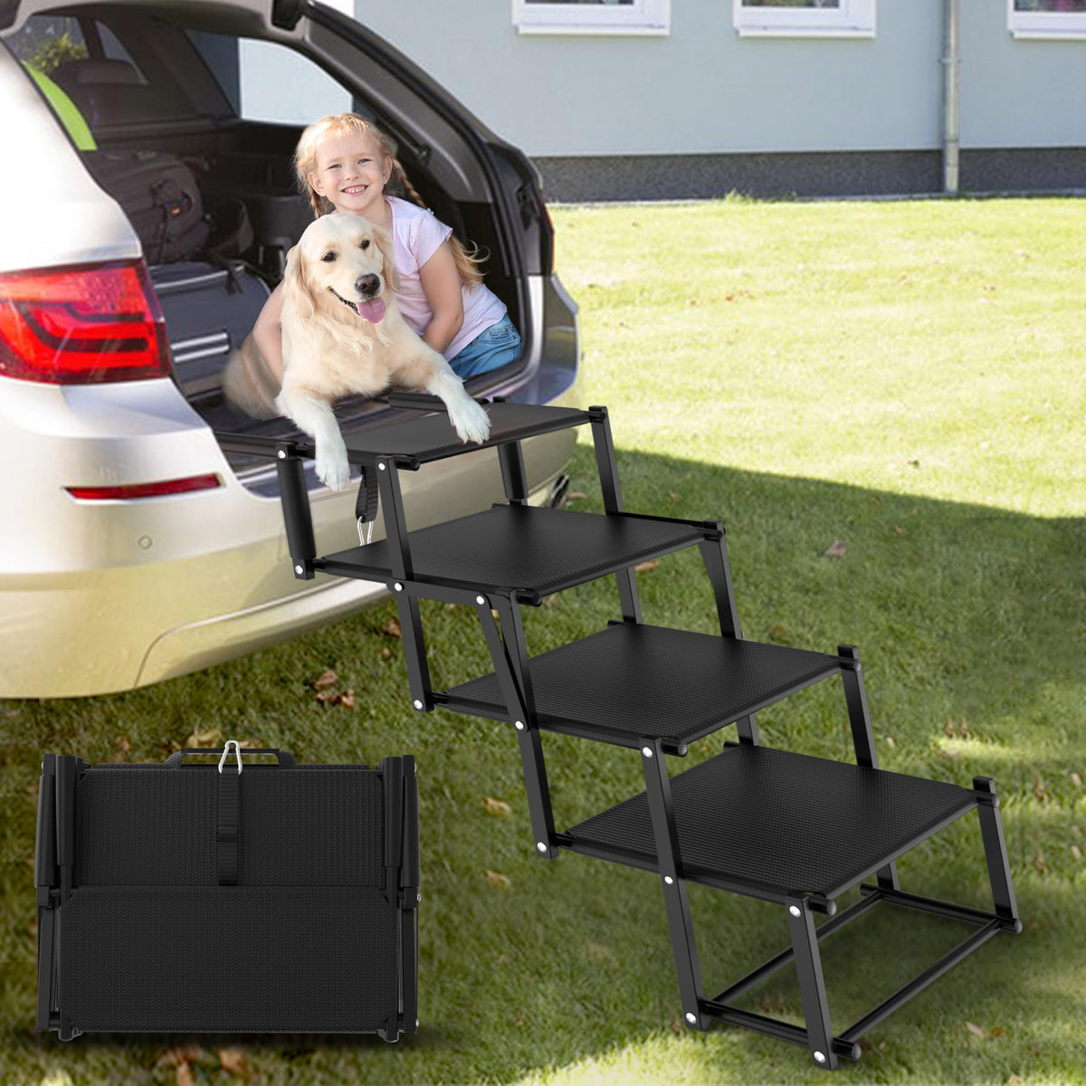 PetRuna Extra Wide 4-Step Dog Stairs for Large Dogs, 20"