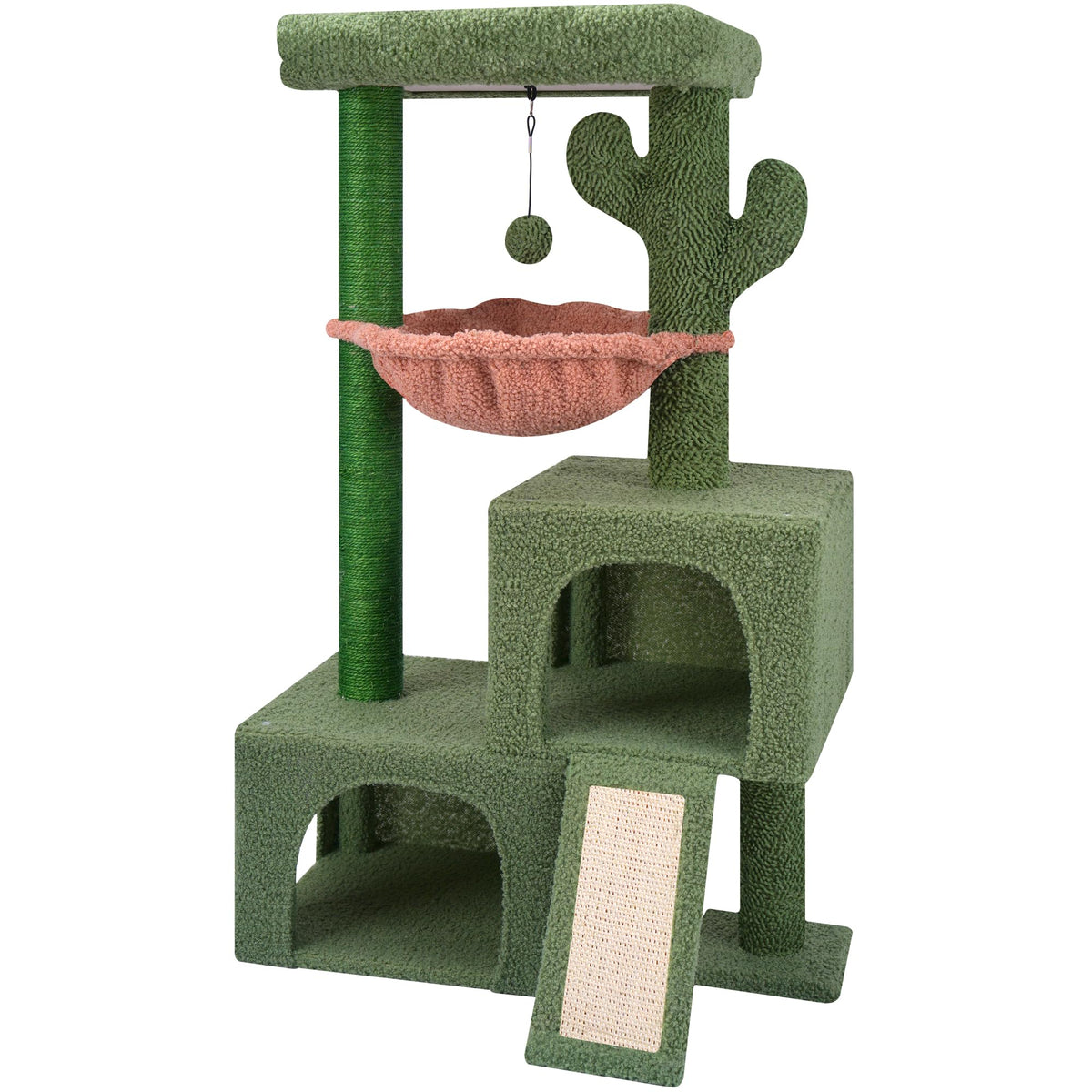 AIWIKIDE 37.4" Cactus Cat Tree with Twin Condos, Green