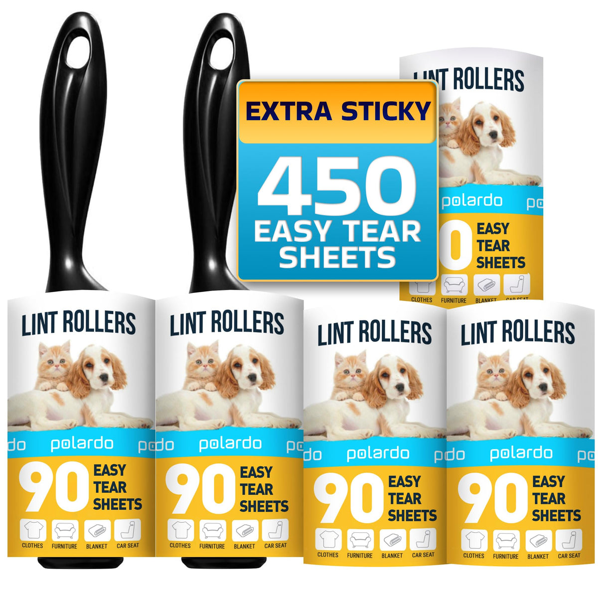 Polardo Lint Rollers for Pet Hair, 5 Large Rollers, White