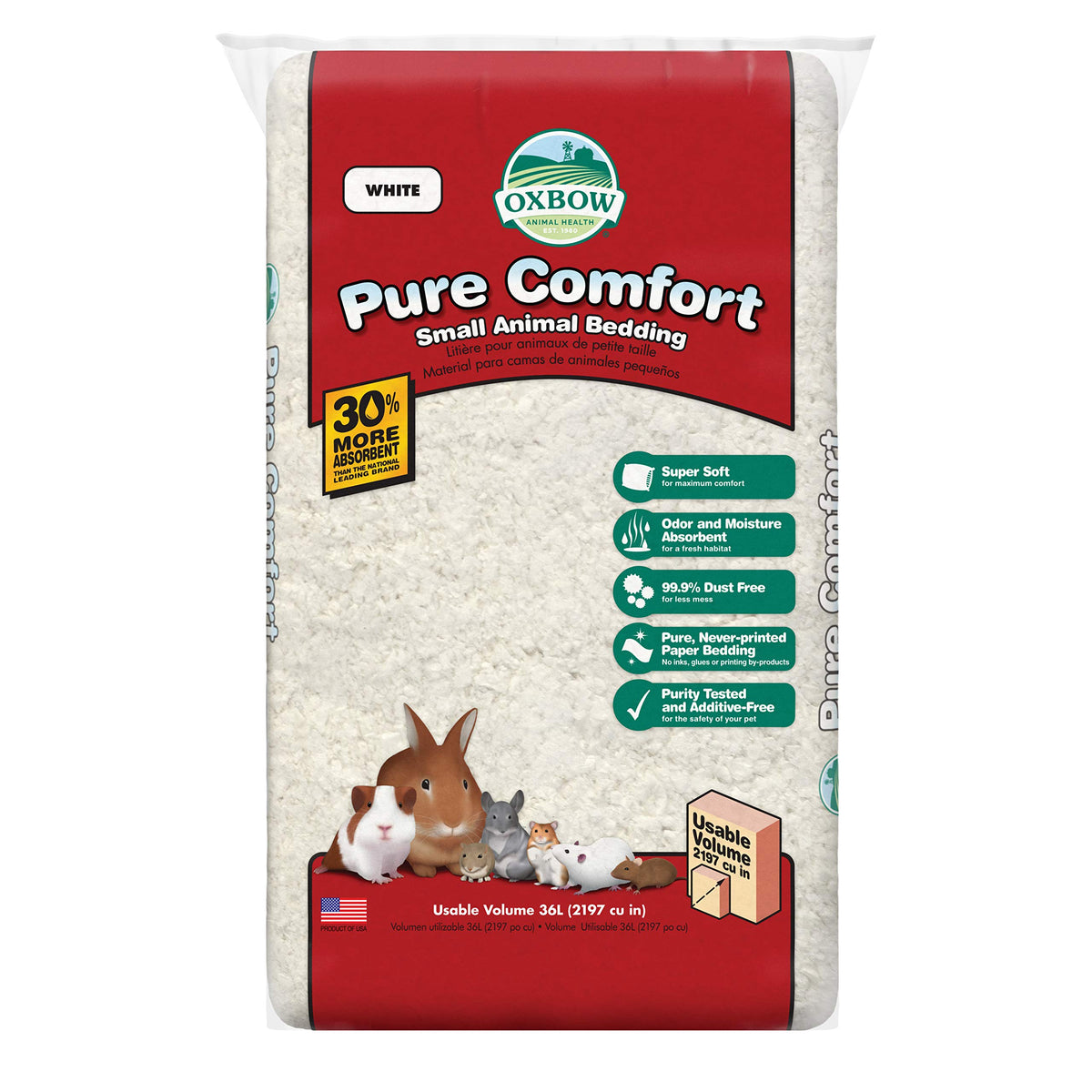 Oxbow Small Animal Bedding, White, 36 Liters