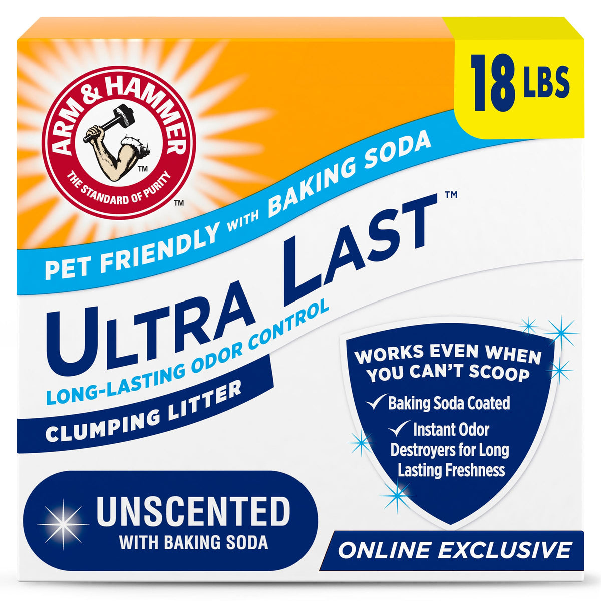 Arm & Hammer Ultra Last Unscented Multi-Cat Clumping Litter, 18 lb