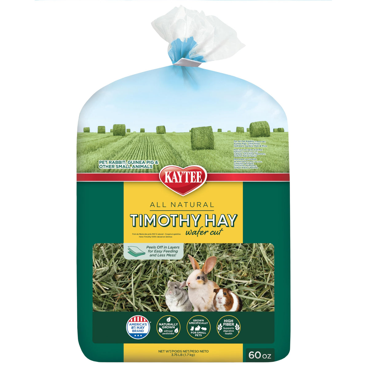 Kaytee Wafer Cut Timothy Hay for Rabbit & Guinea Pigs, 60 Ounce