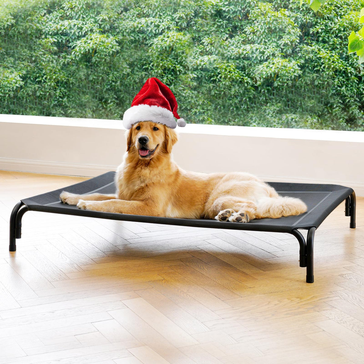 DOPEDIO Raised Outdoor Dog Cot for Large Dogs, 43.3", Black