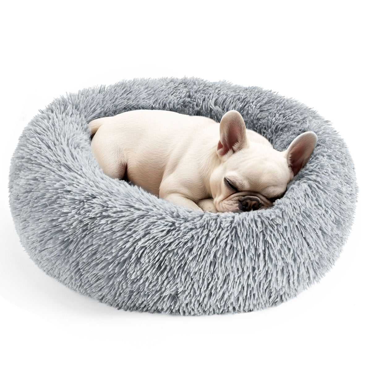 Hoewina Calming Donut Bed for Cats & Dogs, 20", Light Grey
