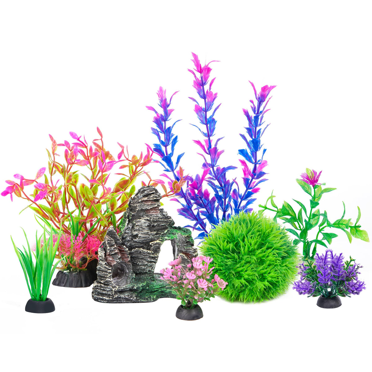 Ameliade Artificial Plants & Rock Cave Betta Tank Decor Set