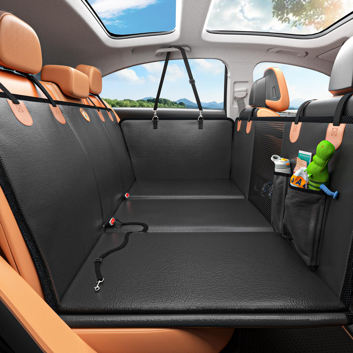 MYJAQI Hard Bottom PU Leather Back Seat Extender for Dogs