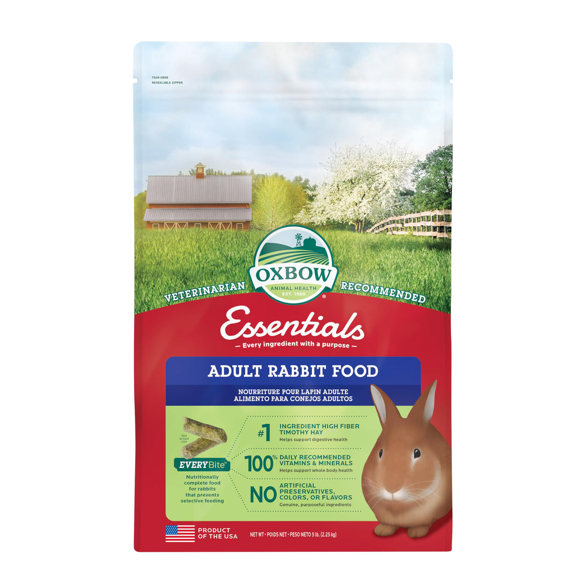 Oxbow Essentials Adult Rabbit Food, Timothy Pellets, 5 lb