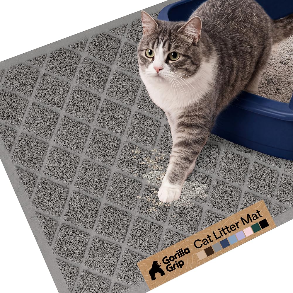 GORILLA GRIP Cat Litter Mat, Coiled Mesh Trapping Mats, 24x17 Gray
