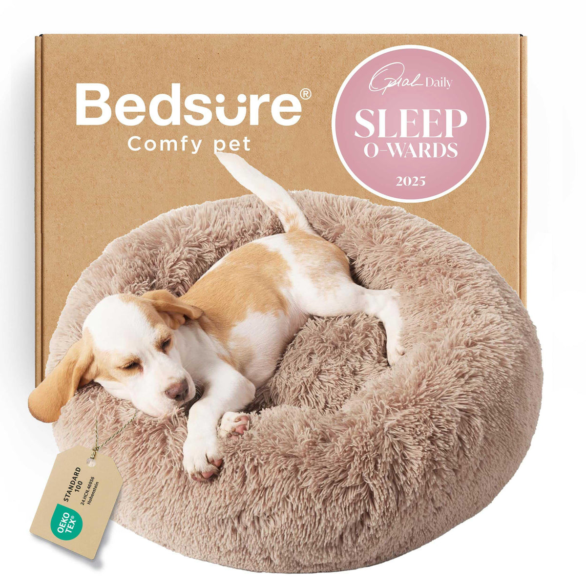 Bedsure Calming Donut Bed for Small Dogs & Cats, 23", Camel