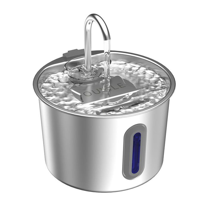 OUYILE Stainless Steel Cat Water Fountain with LED Window, 2.2L
