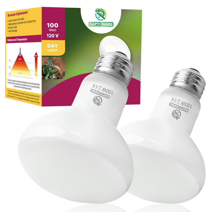 REPTI HOME 100W Reptile Basking Heat Lamp Bulbs, 2 Pack