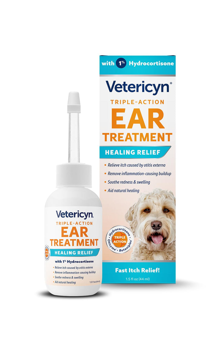 Vetericyn Triple-Action Ear Treatment with 1% Hydrocortisone for Dogs and Cats, 1.5 oz