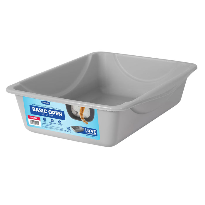 Petmate Basic Open Plastic Cat Litter Pan, Gray, Small