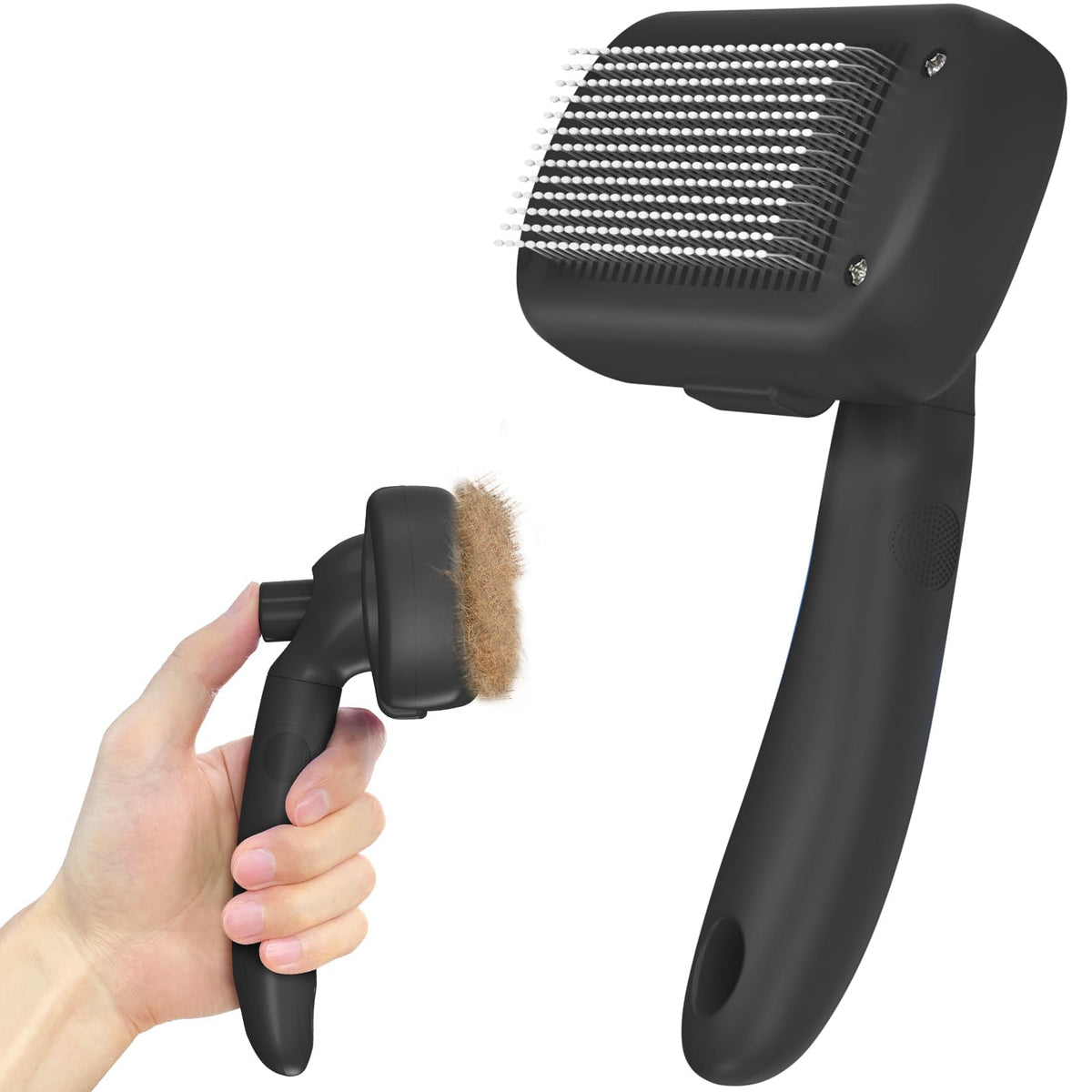 Dipoo Self-Cleaning Deshedding Brush for Dogs & Cats, Black