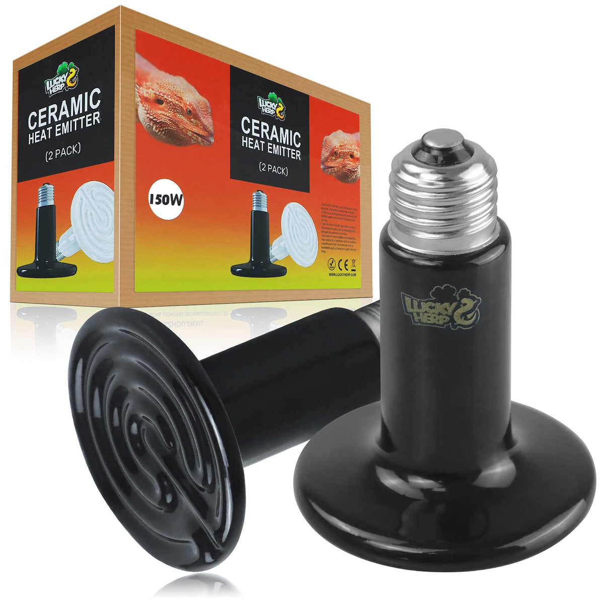 LUCKY HERP 150W Ceramic Reptile Heat Emitter, 2 Pack