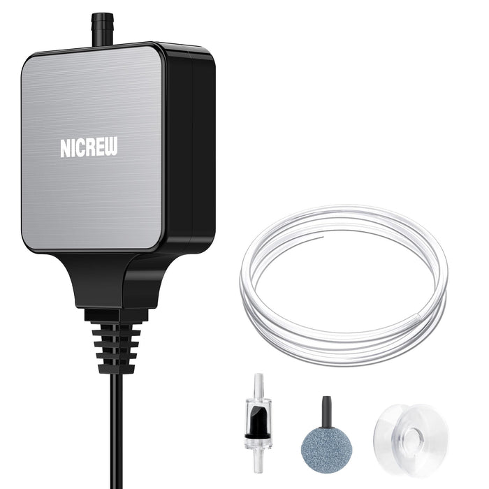 NICREW Nano Silent Aquarium Air Pump, Up to 10 Gallon, Black