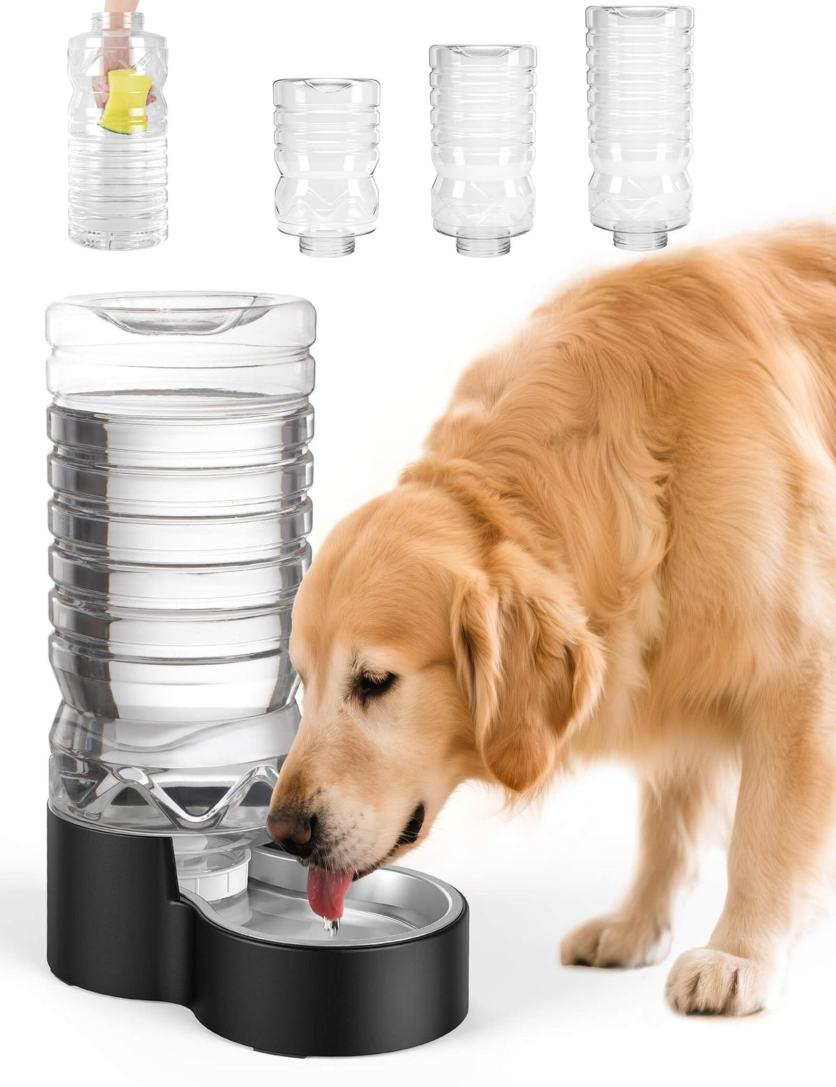 Heouvo Wide-Mouth Gravity Dog Water Dispenser, 2.5 Gallon, Black