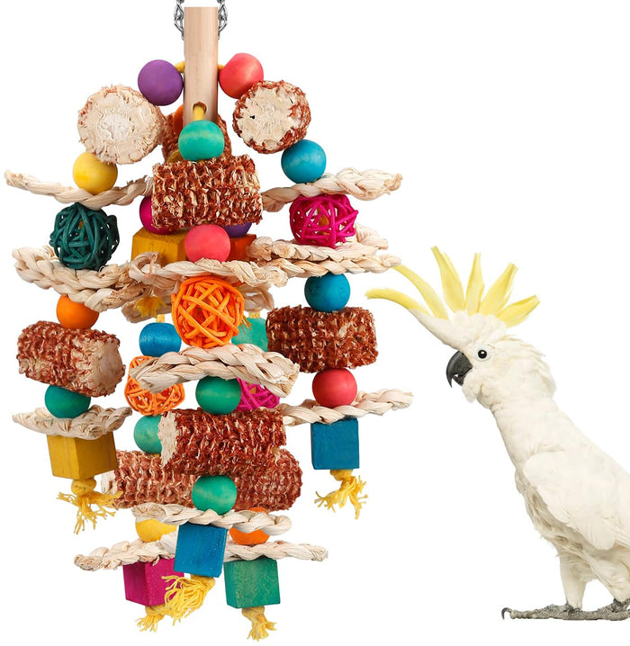 lovyoCoCo Corn Cob Chew Toys with Wooden Blocks for Parrots