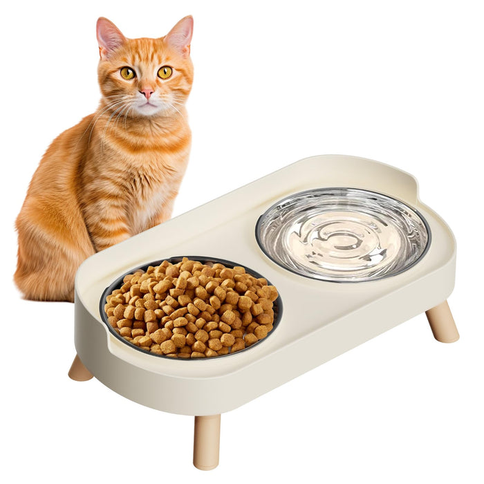 HIAIEVIY Elevated Stainless Steel Cat Bowl Set, White