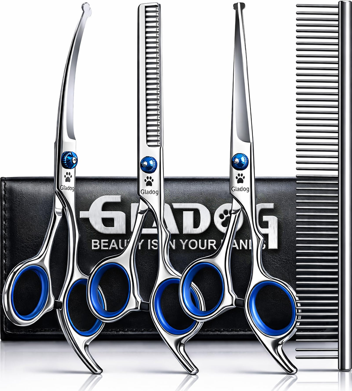 GLADOG 5-in-1 Pet Grooming Scissors Set with Safety Tips