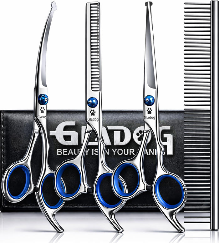 GLADOG 5-in-1 Pet Grooming Scissors Set with Safety Tips