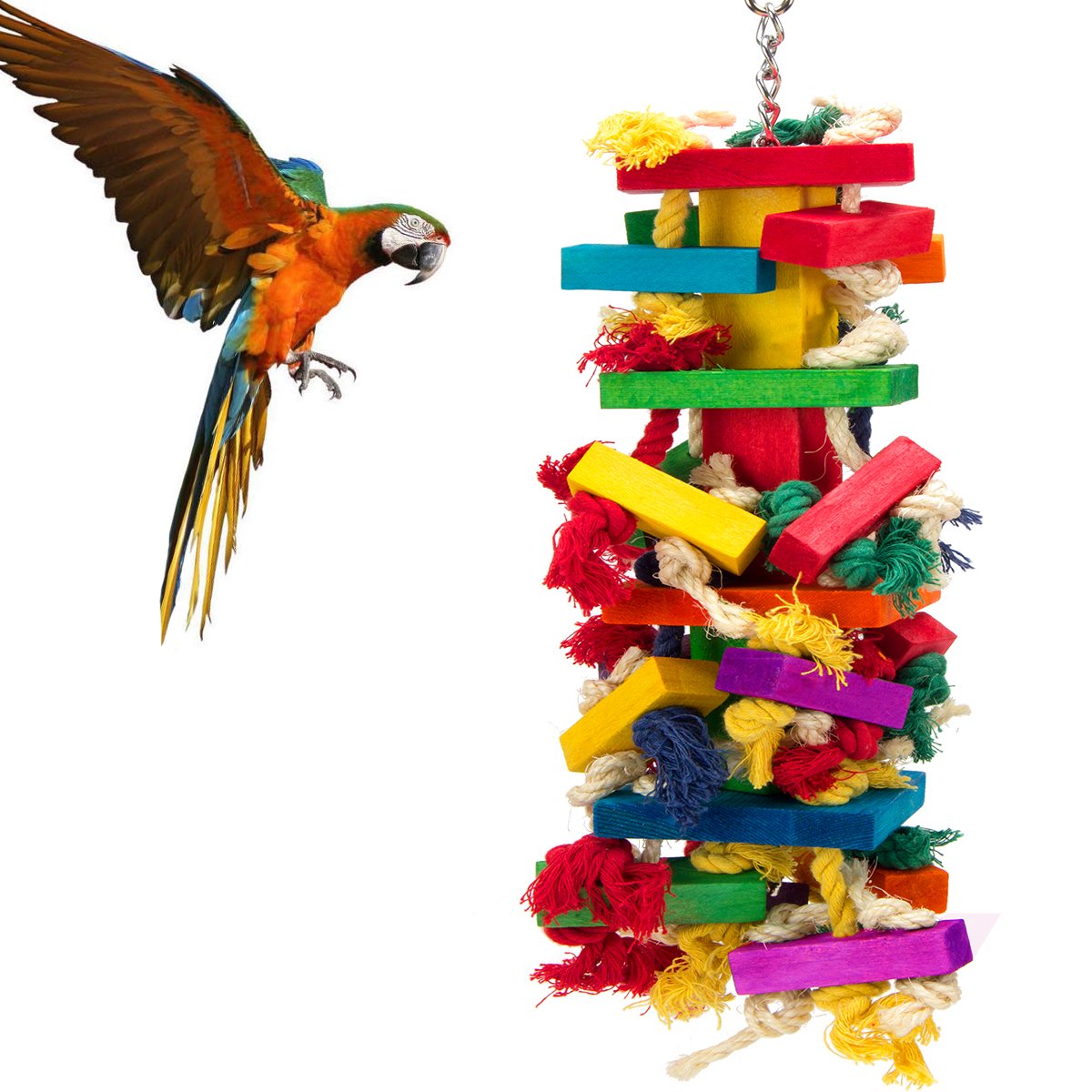 MEWTOGO Extra Large Natural Wood Bird Toys for Large Parrots