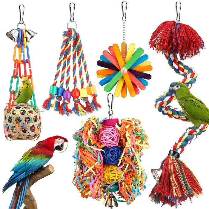 YIXUND Rope Perch & Shredding Bird Toy Set with Bell