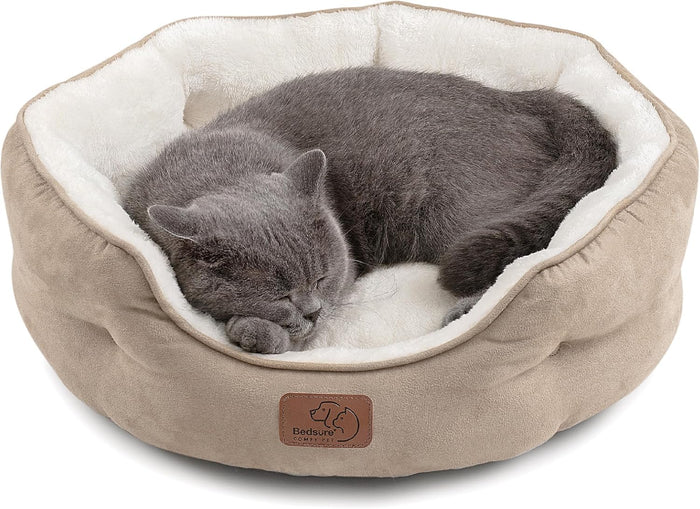 Bedsure Washable Round Small Dog & Cat Bed, 20", Camel