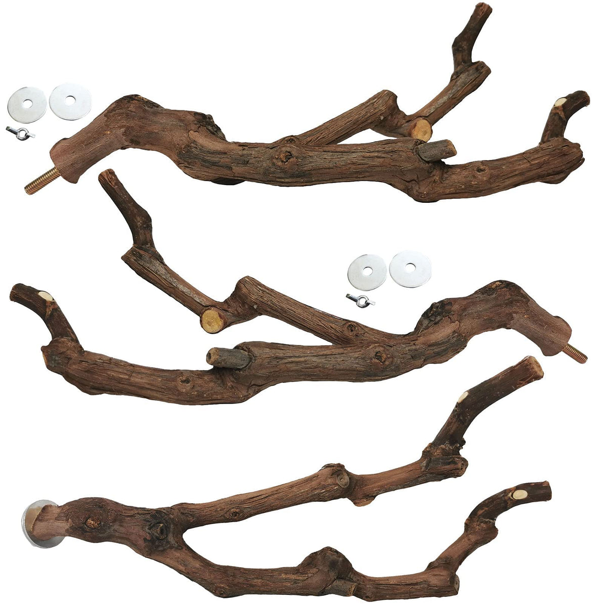 kathson Natural Grape Stick Bird Perch Stands, 3 Pack