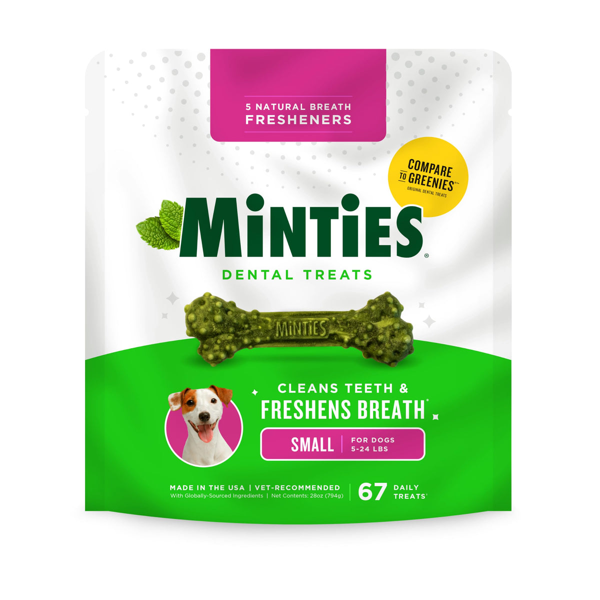 Minties Mint Dental Chews for Dogs, Large Breeds 50+ lbs, 36 Ct