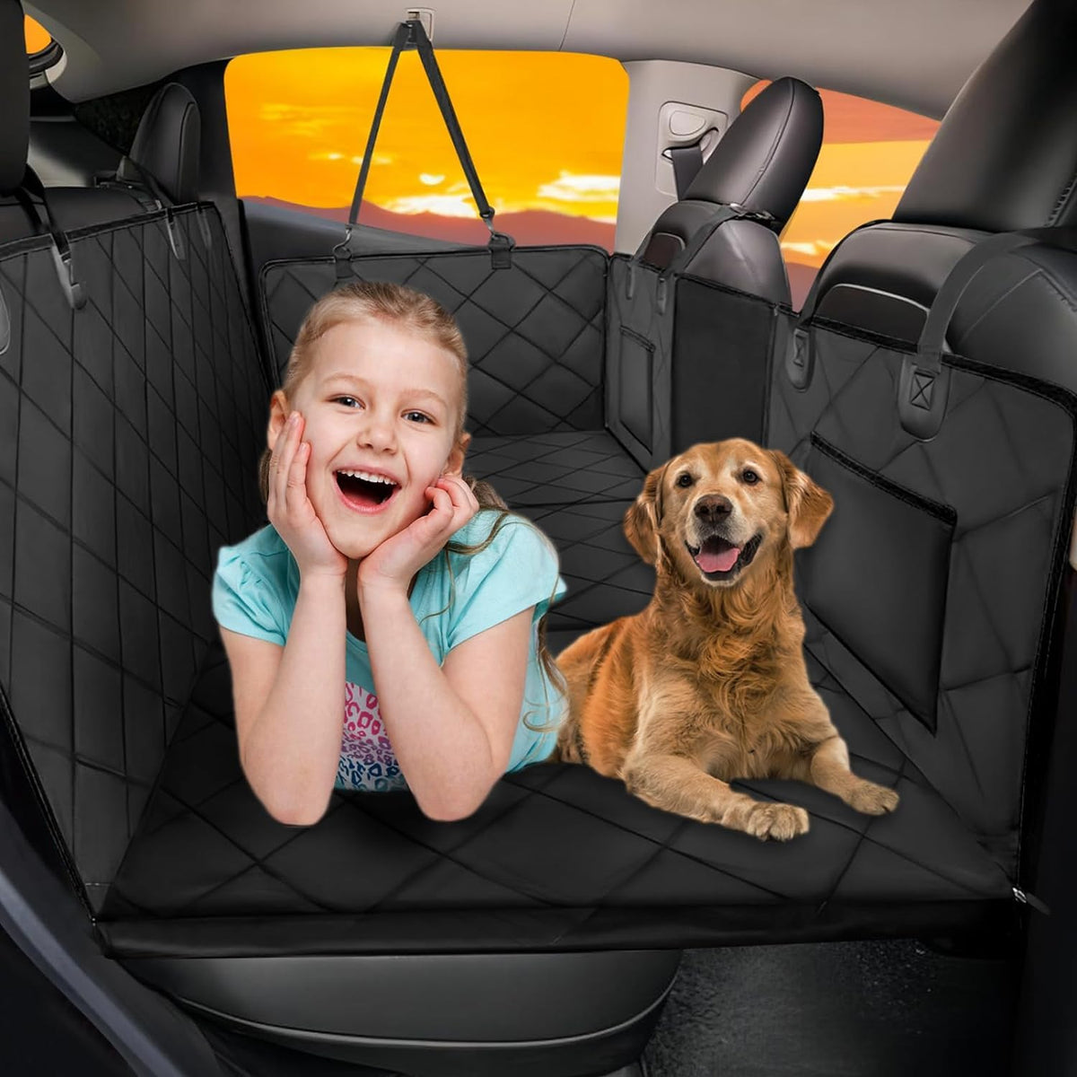 ROUWINNE Hard Bottom Back Seat Extender Dog Car Seat Cover